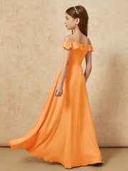 Off-the-shoulder A-Line Junior Bridesmaid Dresses Orange