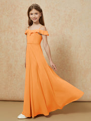 Off-the-shoulder A-Line Junior Bridesmaid Dresses Orange