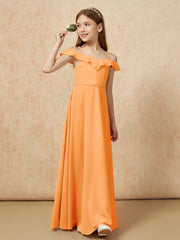 Off-the-shoulder A-Line Junior Bridesmaid Dresses Orange