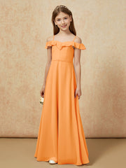 Off-the-shoulder A-Line Junior Bridesmaid Dresses Orange