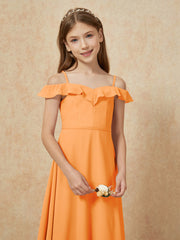 Off-the-shoulder A-Line Junior Bridesmaid Dresses Orange