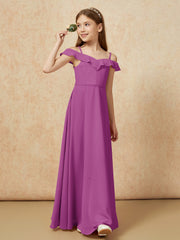 Off-the-shoulder A-Line Junior Bridesmaid Dresses Orchid