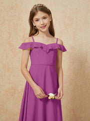 Off-the-shoulder A-Line Junior Bridesmaid Dresses Orchid