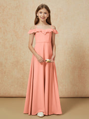 Off-the-shoulder A-Line Junior Bridesmaid Dresses Papaya