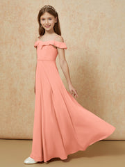 Off-the-shoulder A-Line Junior Bridesmaid Dresses Papaya