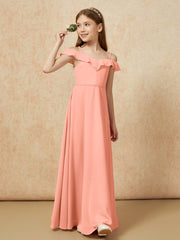 Off-the-shoulder A-Line Junior Bridesmaid Dresses Papaya