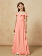 Off-the-shoulder A-Line Junior Bridesmaid Dresses Papaya
