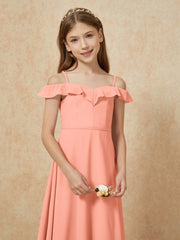 Off-the-shoulder A-Line Junior Bridesmaid Dresses Papaya