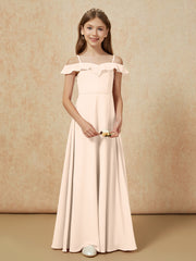 Off-the-shoulder A-Line Junior Bridesmaid Dresses Peach