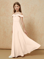 Off-the-shoulder A-Line Junior Bridesmaid Dresses Peach