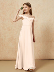 Off-the-shoulder A-Line Junior Bridesmaid Dresses Peach