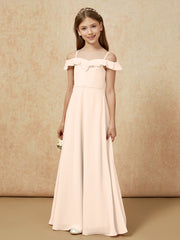 Off-the-shoulder A-Line Junior Bridesmaid Dresses Peach