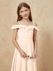 Off-the-shoulder A-Line Junior Bridesmaid Dresses Peach