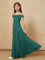 Off-the-shoulder A-Line Junior Bridesmaid Dresses Peacock