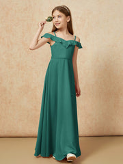 Off-the-shoulder A-Line Junior Bridesmaid Dresses Peacock