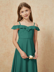 Off-the-shoulder A-Line Junior Bridesmaid Dresses Peacock