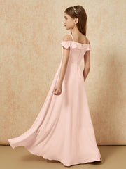 Off-the-shoulder A-Line Junior Bridesmaid Dresses Pearl Pink