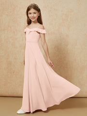Off-the-shoulder A-Line Junior Bridesmaid Dresses Pearl Pink