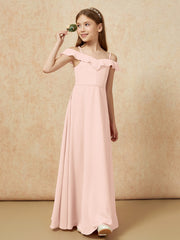 Off-the-shoulder A-Line Junior Bridesmaid Dresses Pearl Pink