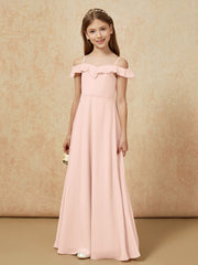 Off-the-shoulder A-Line Junior Bridesmaid Dresses Pearl Pink