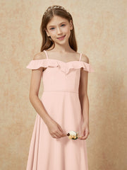 Off-the-shoulder A-Line Junior Bridesmaid Dresses Pearl Pink