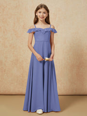 Off-the-shoulder A-Line Junior Bridesmaid Dresses Periwinkle
