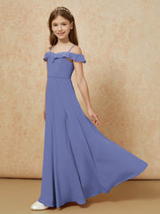 Off-the-shoulder A-Line Junior Bridesmaid Dresses Periwinkle