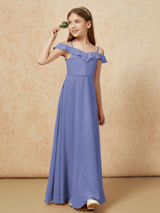 Off-the-shoulder A-Line Junior Bridesmaid Dresses Periwinkle