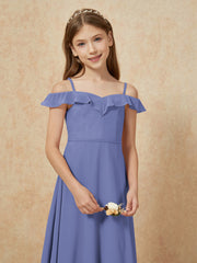 Off-the-shoulder A-Line Junior Bridesmaid Dresses Periwinkle