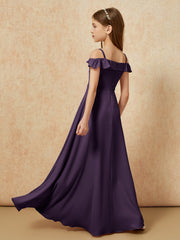 Off-the-shoulder A-Line Junior Bridesmaid Dresses Plum