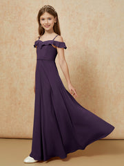 Off-the-shoulder A-Line Junior Bridesmaid Dresses Plum