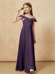 Off-the-shoulder A-Line Junior Bridesmaid Dresses Plum