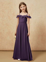 Off-the-shoulder A-Line Junior Bridesmaid Dresses Plum