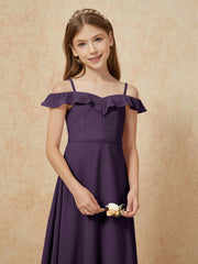 Off-the-shoulder A-Line Junior Bridesmaid Dresses Plum