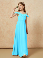 Off-the-shoulder A-Line Junior Bridesmaid Dresses Pool