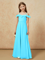 Off-the-shoulder A-Line Junior Bridesmaid Dresses Pool
