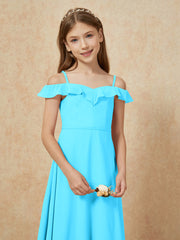 Off-the-shoulder A-Line Junior Bridesmaid Dresses Pool
