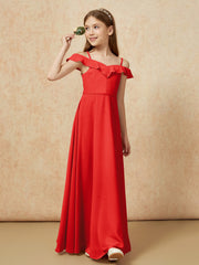 Off-the-shoulder A-Line Junior Bridesmaid Dresses Red