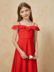 Off-the-shoulder A-Line Junior Bridesmaid Dresses Red