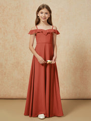 Off-the-shoulder A-Line Junior Bridesmaid Dresses Rust