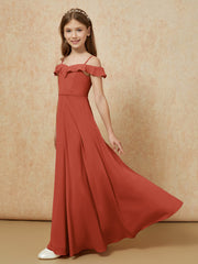 Off-the-shoulder A-Line Junior Bridesmaid Dresses Rust
