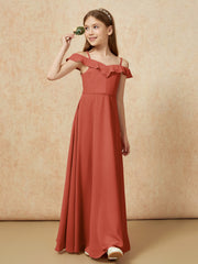 Off-the-shoulder A-Line Junior Bridesmaid Dresses Rust