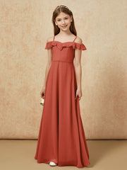 Off-the-shoulder A-Line Junior Bridesmaid Dresses Rust