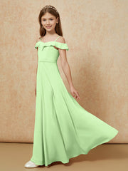Off-the-shoulder A-Line Junior Bridesmaid Dresses Sage