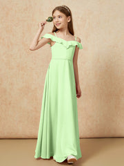 Off-the-shoulder A-Line Junior Bridesmaid Dresses Sage