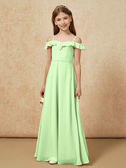 Off-the-shoulder A-Line Junior Bridesmaid Dresses Sage