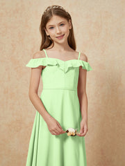 Off-the-shoulder A-Line Junior Bridesmaid Dresses Sage