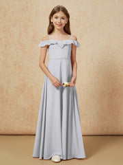 Off-the-shoulder A-Line Junior Bridesmaid Dresses Silver