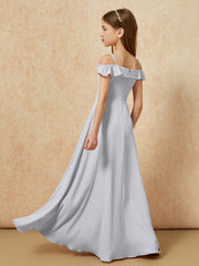 Off-the-shoulder A-Line Junior Bridesmaid Dresses Silver