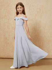 Off-the-shoulder A-Line Junior Bridesmaid Dresses Silver